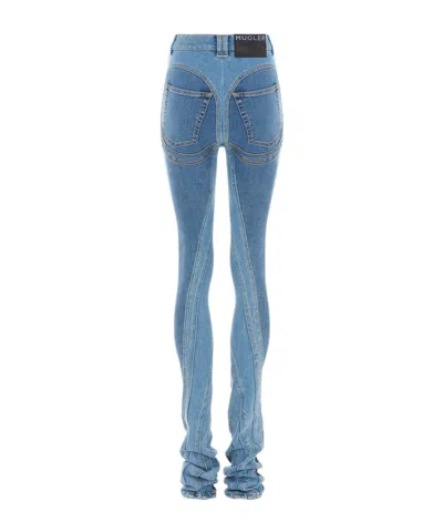 Mugler Embossed Patch Denim Trousers In Blue