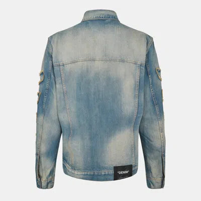 Off-white Raw Patch Distressed Denim Jacket In Blue