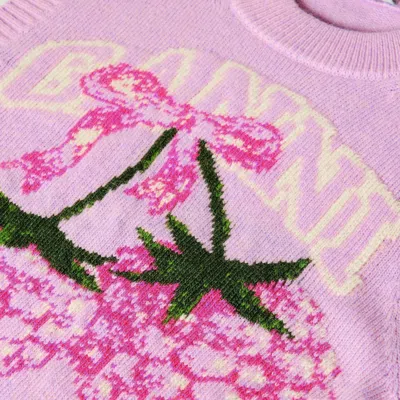Ganni Cherry Pattern Wool Vest In Pink