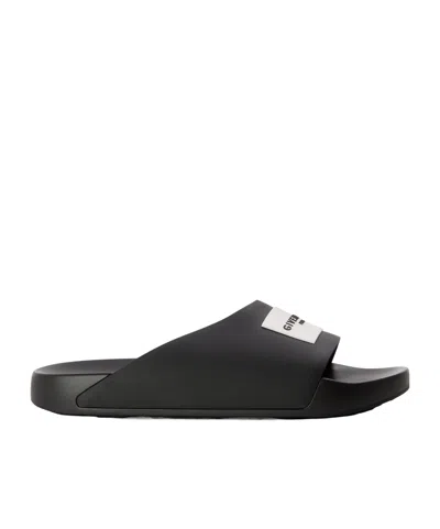 Givenchy Black Sandals With Wide Band And Contrasting Logo Patch In Rubber Man In Black