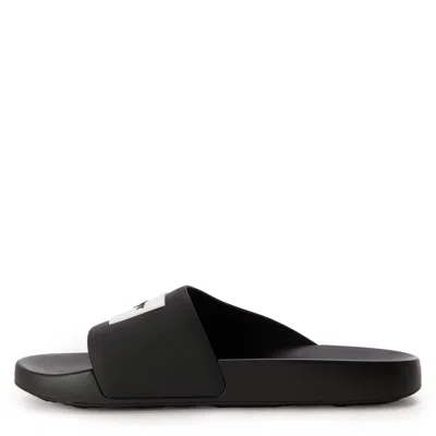 Givenchy Black Sandals With Wide Band And Contrasting Logo Patch In Rubber Man In Black