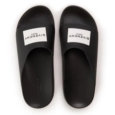 Givenchy Black Sandals With Wide Band And Contrasting Logo Patch In Rubber Man In Black