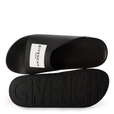 Givenchy Black Sandals With Wide Band And Contrasting Logo Patch In Rubber Man In Black