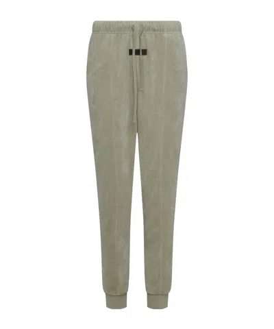 Essentials Drawstring Velour Track Pants In Gray