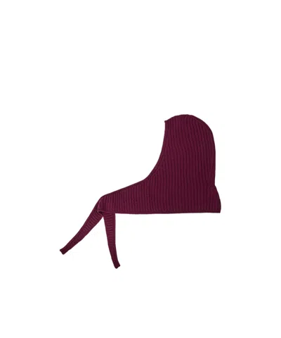 Ganni Solid Knit Balaclava In Burgundy