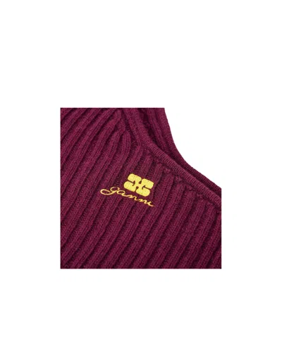 Ganni Solid Knit Balaclava In Burgundy
