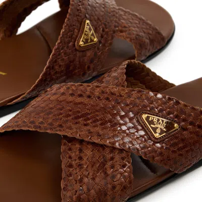 Prada Woven Slippers In Brown