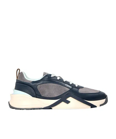 Fendi Flow Low-top Sneakers In Suede And Smooth Calf Leather In Black