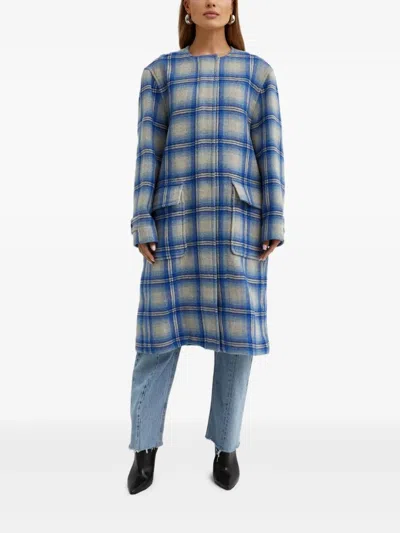 Isabel Marant Plaid-pattern Wool Coat In Blue