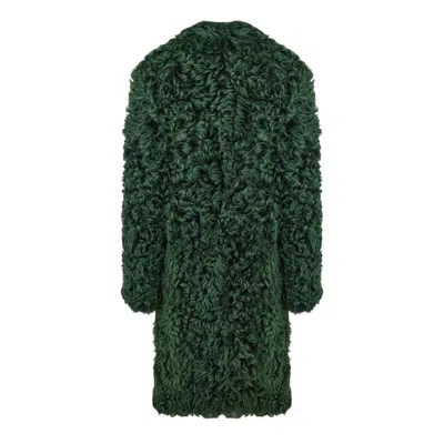 Prada Midlength Plush Coat In Green