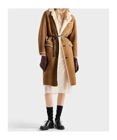 Prada Shearling Coat In Multi