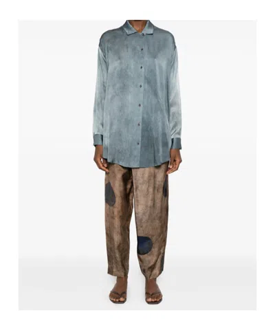 Uma Wang Buttoned Gradient Silk Shirt In Blue