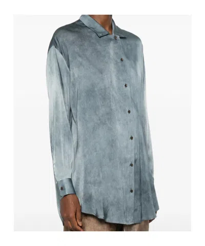 Uma Wang Buttoned Gradient Silk Shirt In Blue