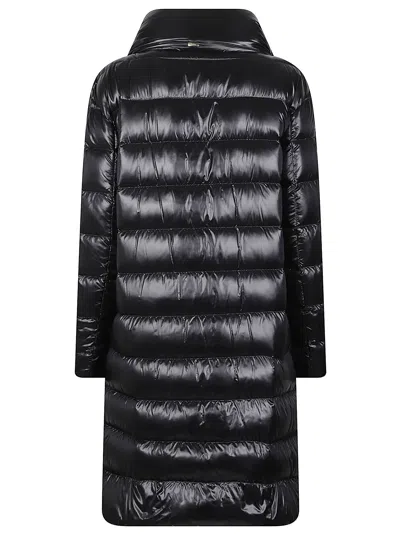 Herno Glossy Quilted Plush Lined Long Down Jacket In Black
