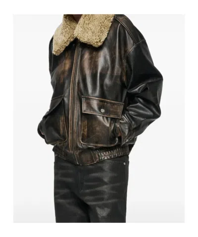 Misbhv Front-pocket Leather Jacket In Black