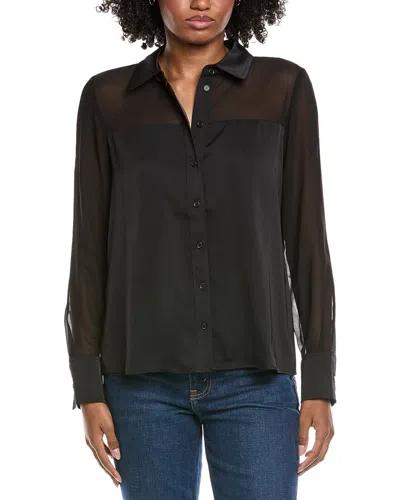 Cece Sheer Combo Button Down Blouse In Brown