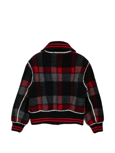 N°21 Check-pattern Fleece-trimmed Bomber Jacket In Black