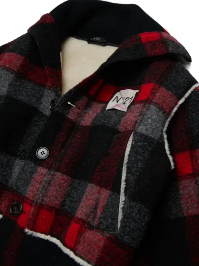 N°21 Check-pattern Fleece-trimmed Bomber Jacket In Black