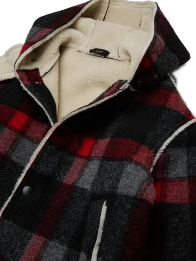 N°21 Check-pattern Hooded Coat In Black