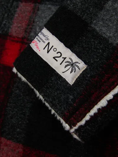 N°21 Check-pattern Hooded Coat In Black