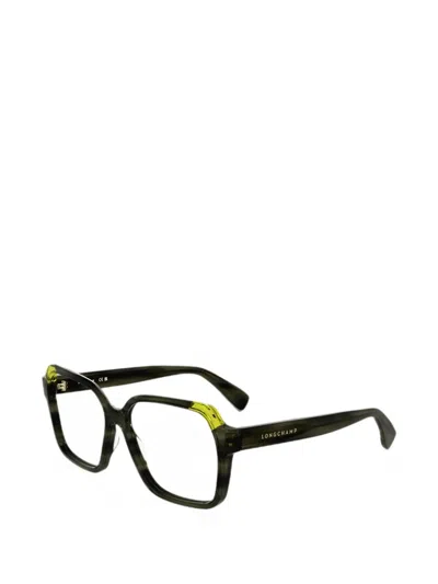 Longchamp Striped-pattern Square-frame Glasses In Black
