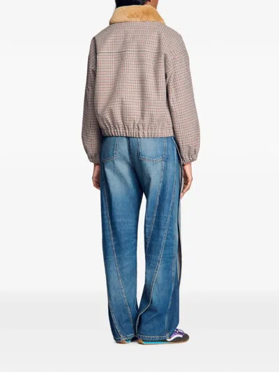 Sandro Checked-pattern Bomber Jacket In Brown