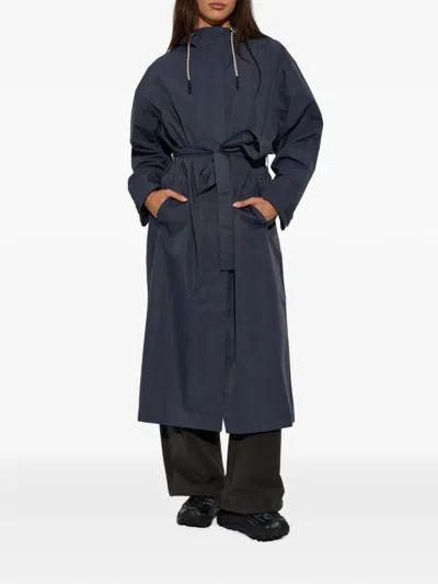 Rethinkit Studios Belted Hooded Coat In Blue