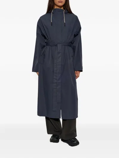 Rethinkit Studios Belted Hooded Coat In Blue