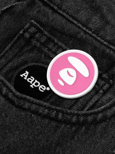Aape By A Bathing Ape Moonface Patch Distressed Jeans In Black