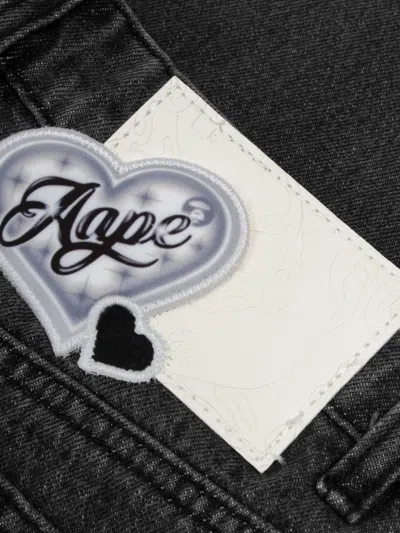 Aape By A Bathing Ape Moonface Patch Distressed Jeans In Black