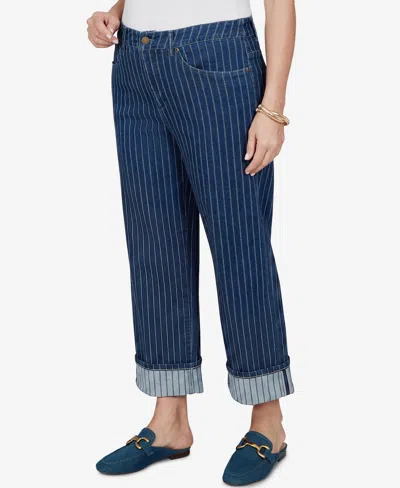Ruby Rd. Plus Size Pinstripe Wide Cuff Denim Jean In Indigo Multi
