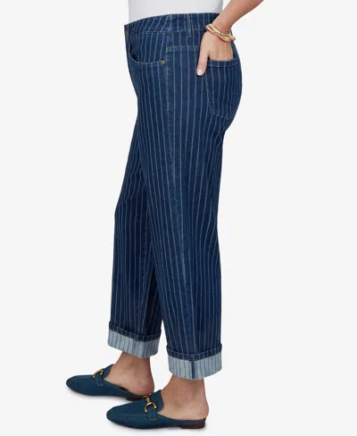 Ruby Rd. Plus Size Pinstripe Wide Cuff Denim Jean In Indigo Multi