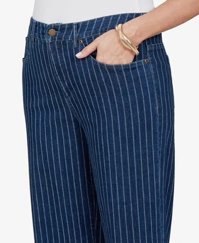 Ruby Rd. Plus Size Pinstripe Wide Cuff Denim Jean In Indigo Multi