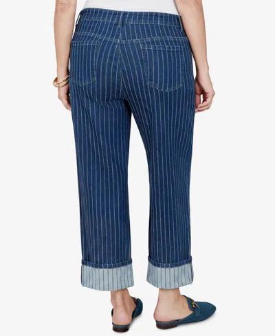 Ruby Rd. Plus Size Pinstripe Wide Cuff Denim Jean In Indigo Multi
