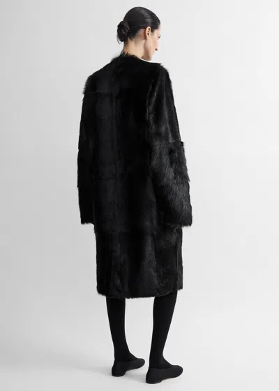 Totême Structured Shearling Coat Black In Black