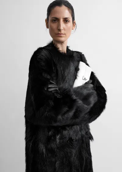 Totême Structured Shearling Coat Black In Black