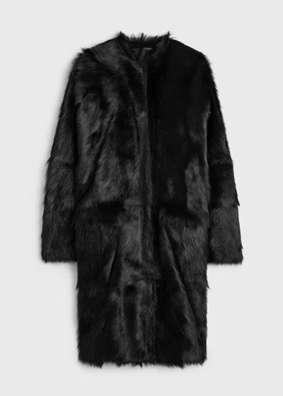 Totême Structured Shearling Coat Black In Black
