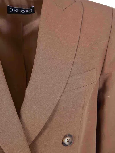 Drhope Double Breasted Blazer Jacket In Brown