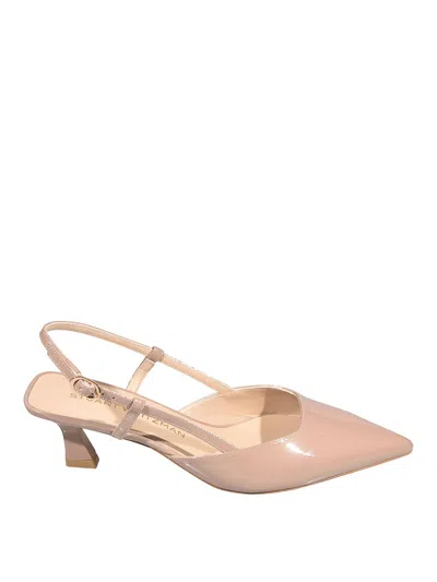 Stuart Weitzman Vinnie T Mid Heel Patent Slingback Pumps In Neutral