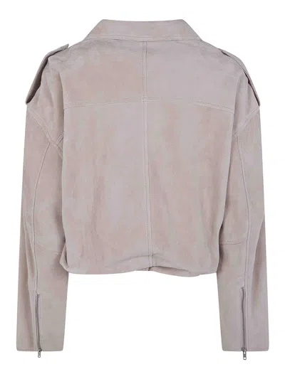 Drhope Suede Biker Jacket In Nude & Neutrals