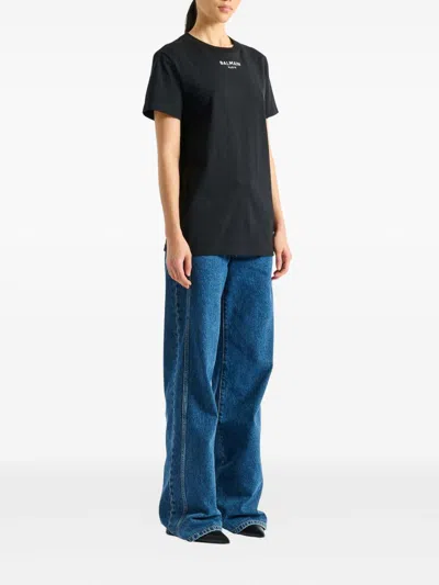 Balmain Embroidered  Paris T-shirt In Black