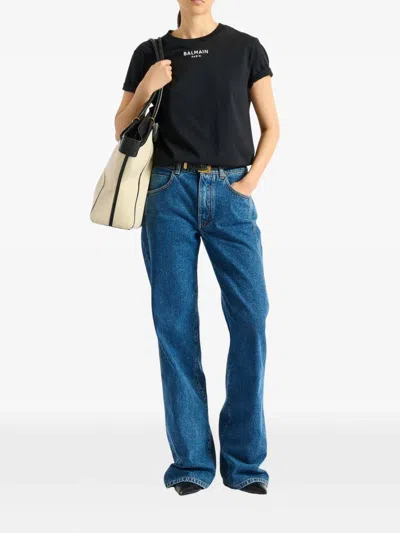 Balmain Embroidered  Paris T-shirt In Black