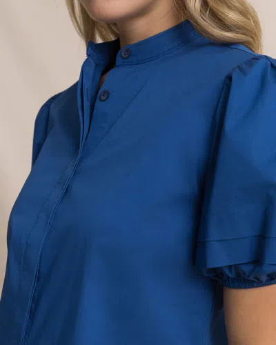 Southern Tide Payge Solid Poplin Top In Nautical Blue