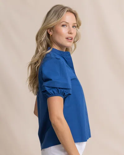 Southern Tide Payge Solid Poplin Top In Nautical Blue