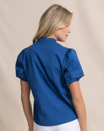 Southern Tide Payge Solid Poplin Top In Nautical Blue