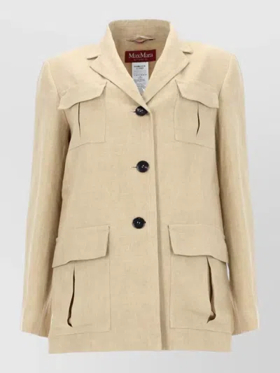 Max Mara Linen Single-breasted Suit Jacket In Neutral