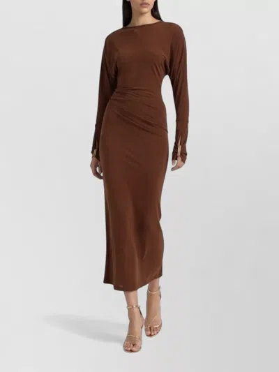 Max Mara Viscose Draped Gown With Statement Draping In Brown