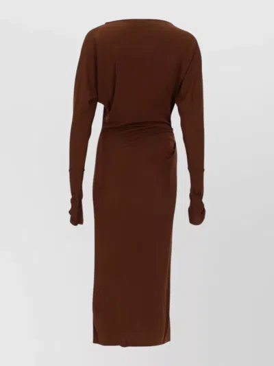 Max Mara Viscose Draped Gown With Statement Draping In Brown