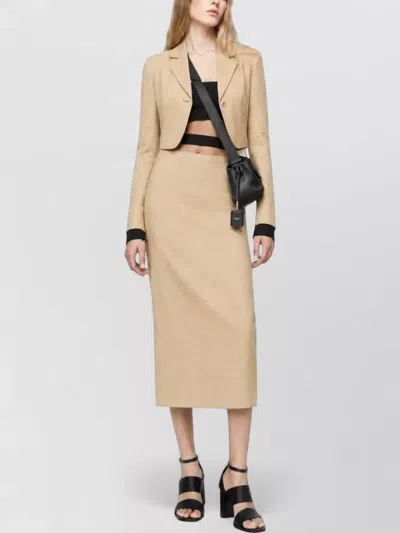 Max Mara -style Cropped Diagonal Linen Jacket In Nude