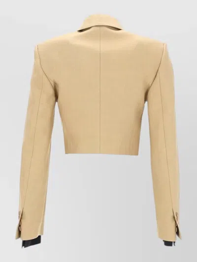 Max Mara -style Cropped Diagonal Linen Jacket In Nude